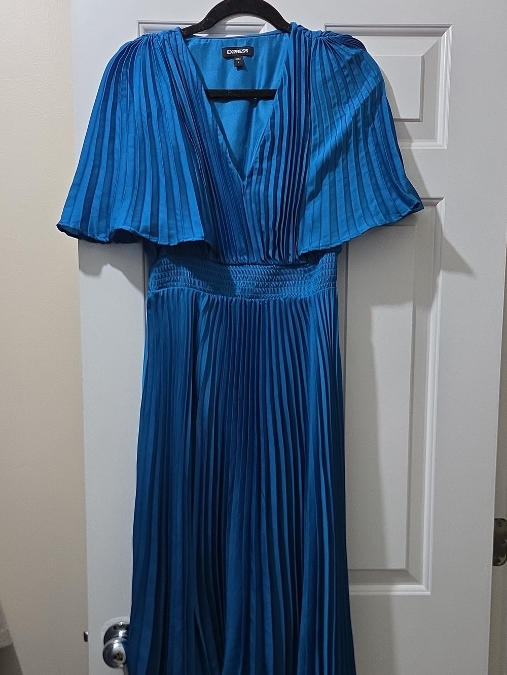 Express Teal-Blue Pleated V-Neck Maxi Dress